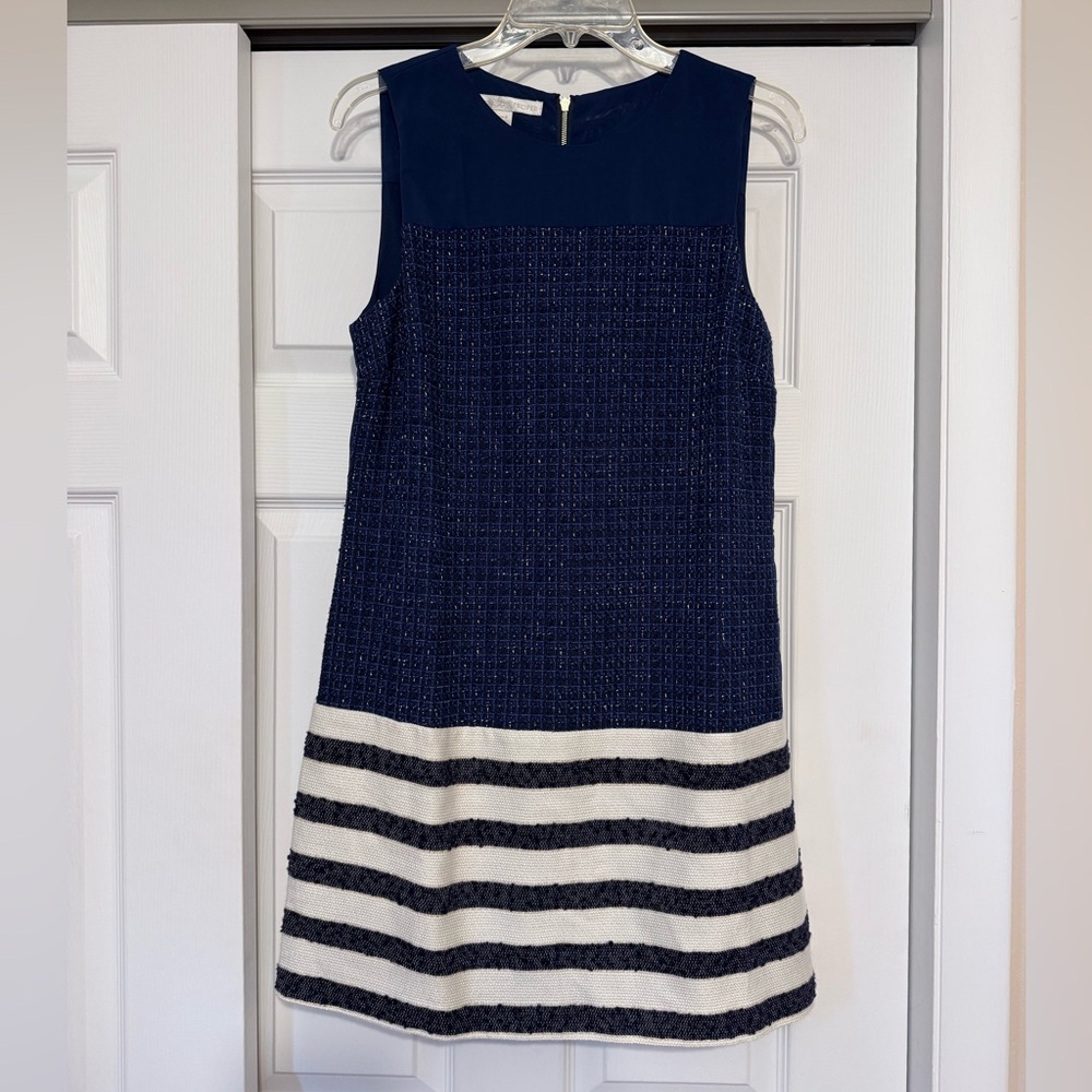Boston Proper Navy & Ivory Tweed Dress - Size 6